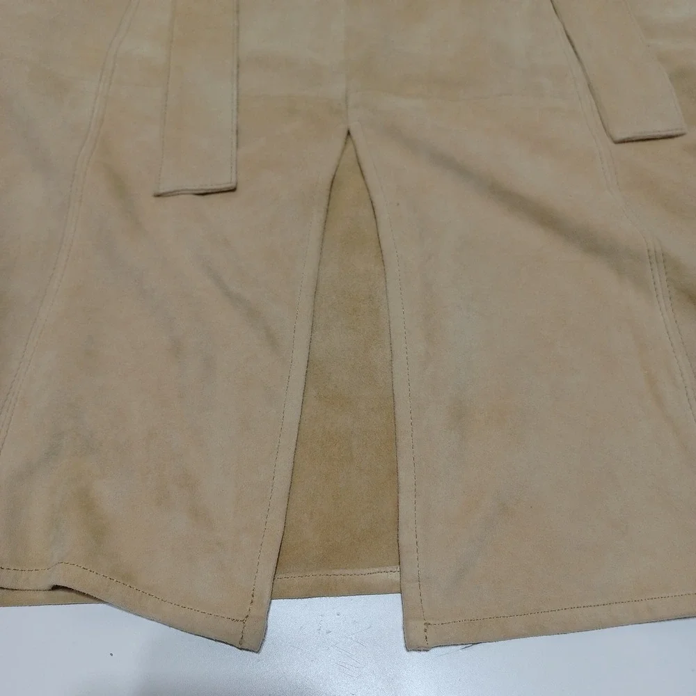 AS by DF Womens S Tan Suede Leather Midi Skirt Paperbag Waist Western Boho Luxe